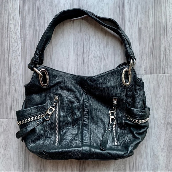 B Makowsky Black Leather Handbag - Picture 1 of 11